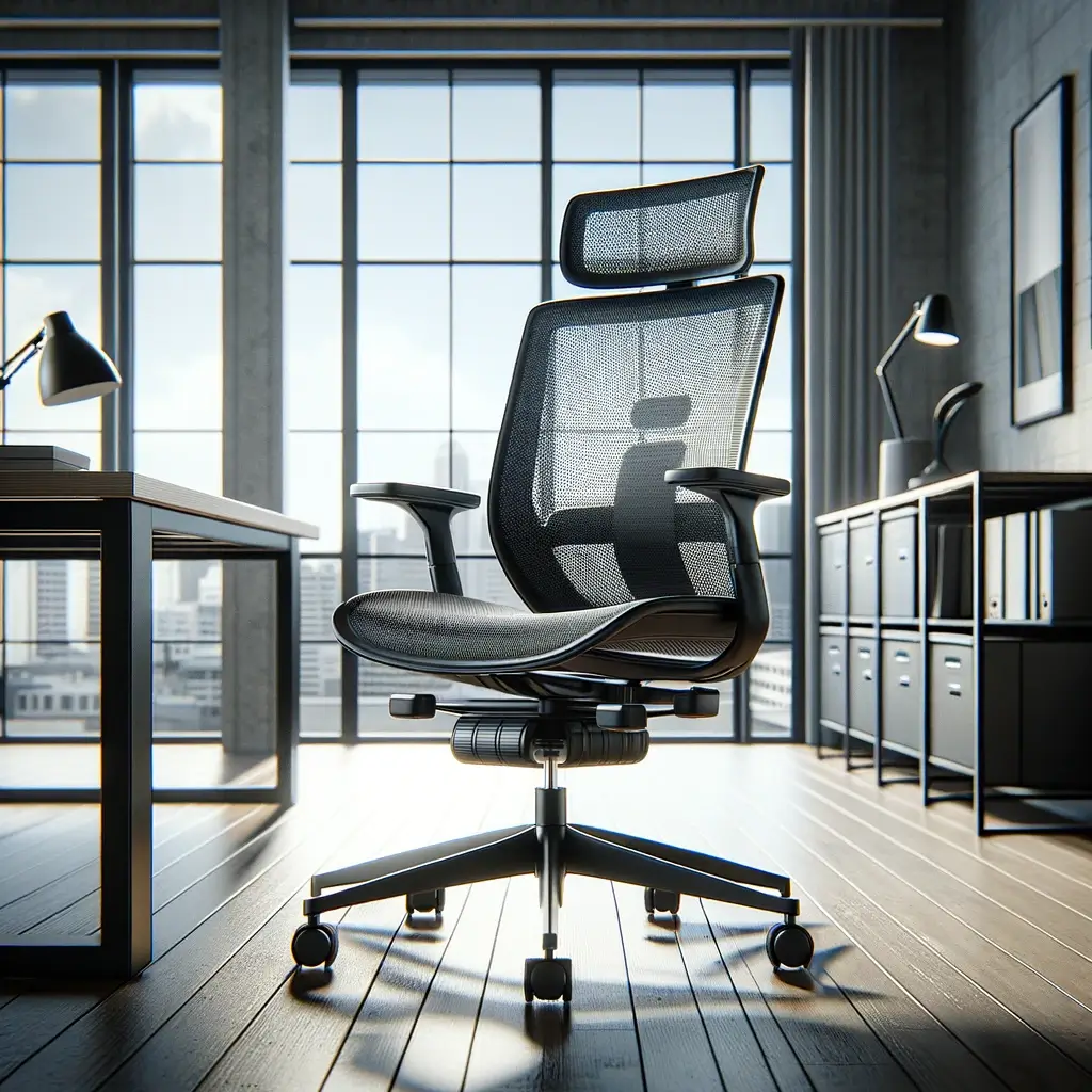 A-promotional-image-for-a-high-end-mesh-office-chair-showcasing-its-sleek-design-and-ergonomic-features.-The-chair-is-positioned-in-a-modern-office