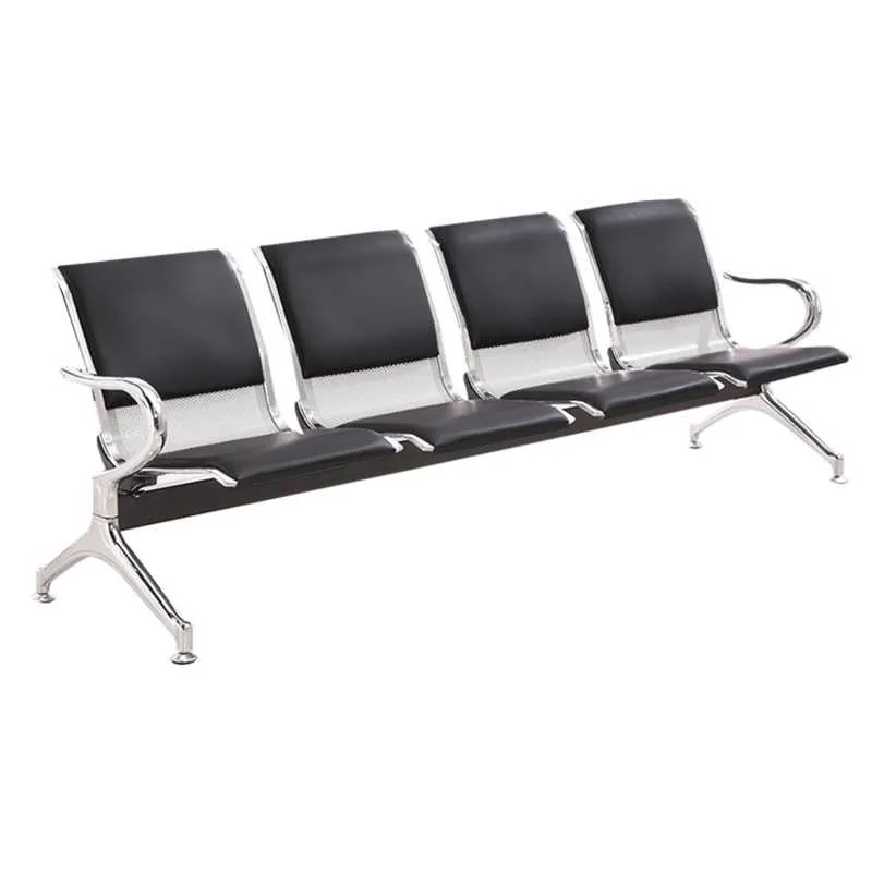 FOUR SEATER STAINLESS STEEL BLACK PU SEMI PADDED LINK CHAIR YD-B104P
