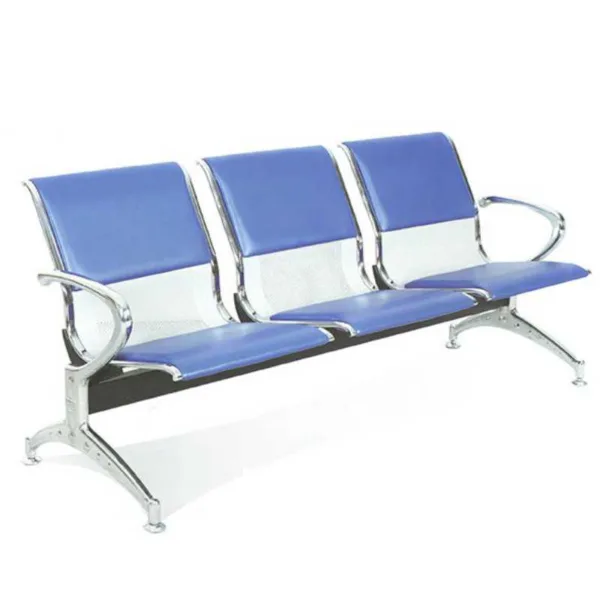 THREE SEATER BLACK AND BLUE PU SEMI PADDED STAINLESS STEEL LINK CHAIR YD-B103P