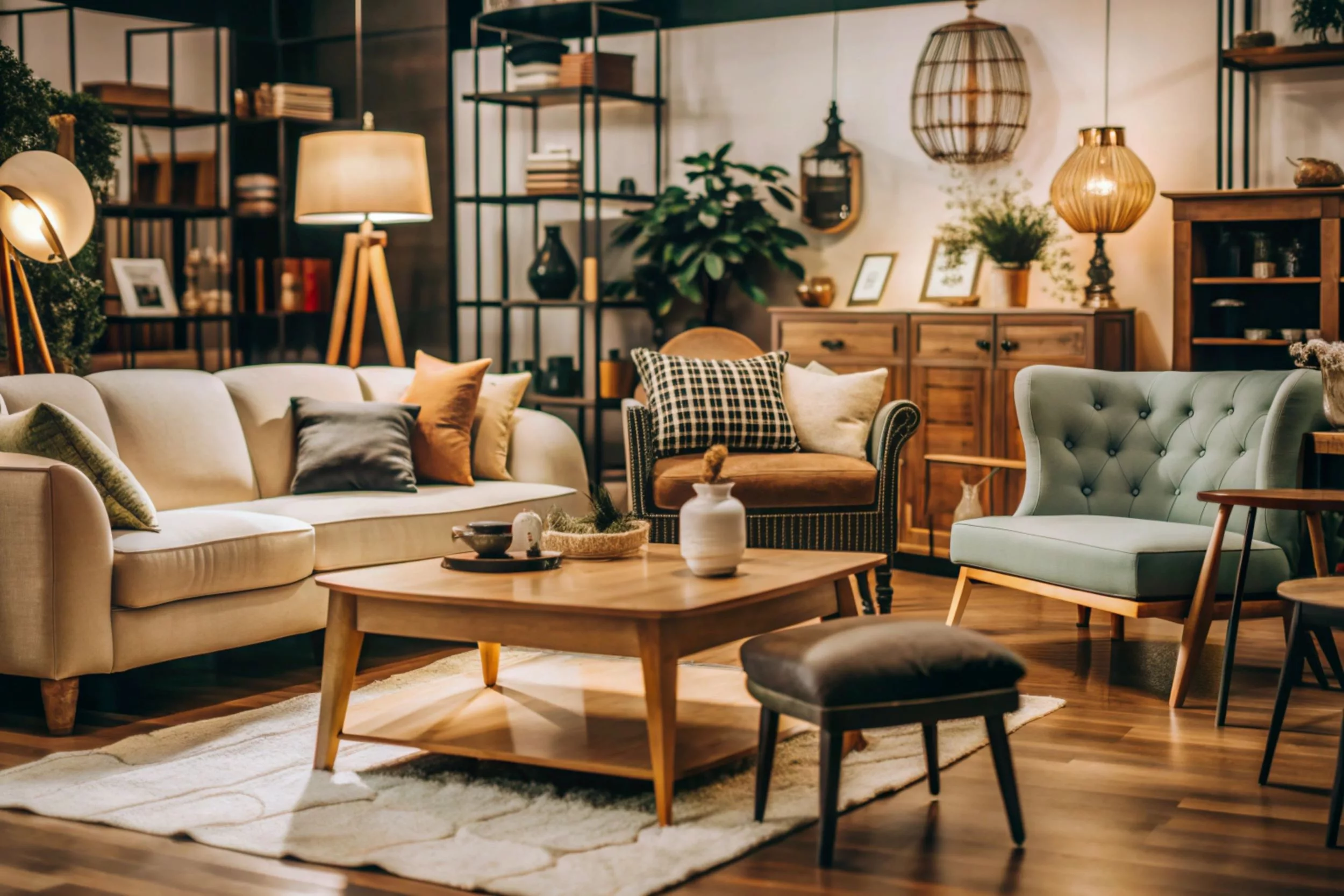 A cozy living room showing all home furniture