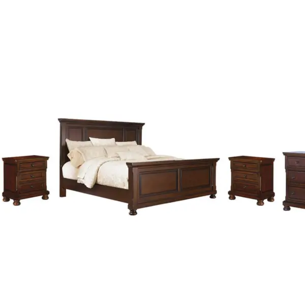 PORTER QUEEN PANEL BEDROOM SUITE (BED + 2 NIGHTSTANDS + MIRRORED DRESSER + CHEST OF DRAWERS)