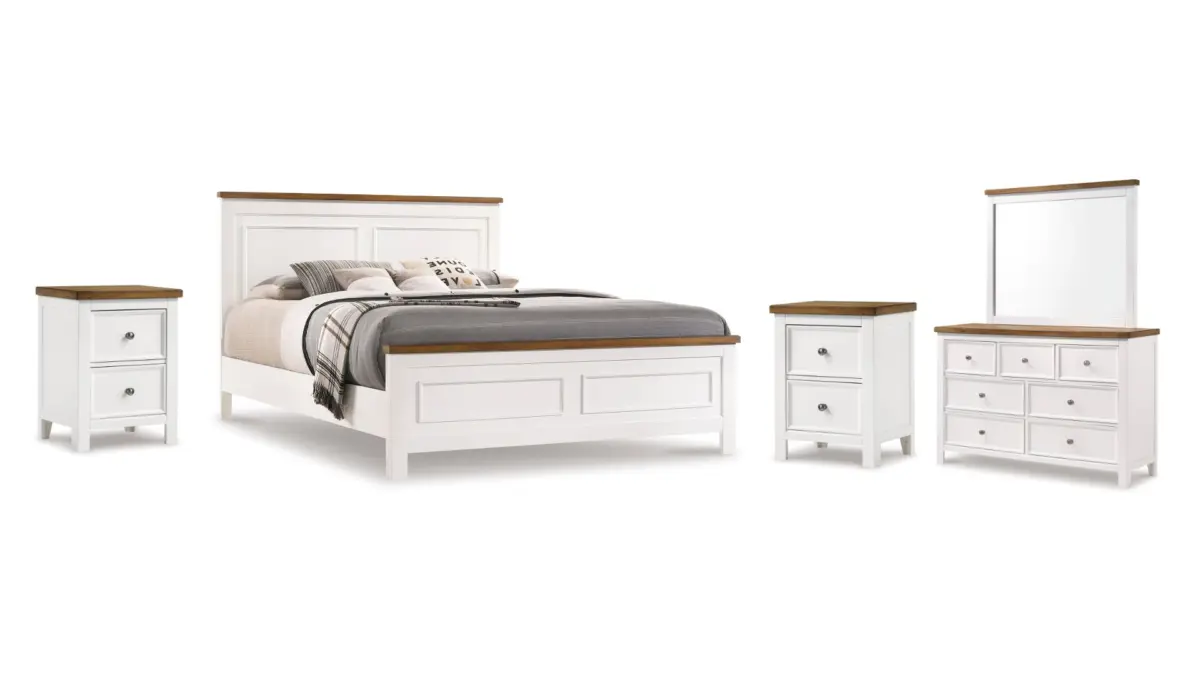 WESTCONI KING BEDROOM SET ( BED + 2 NIGHTSTANDS + MIRRORED DRESSER) - Image 1