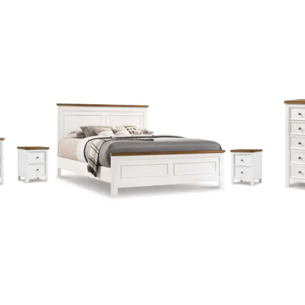 WESTCONI QUEEN BEDROOM SUITE (BED + 2 NIGHTSTANDS + MIRRORED DRESSER + CHEST OF DRAWERS)