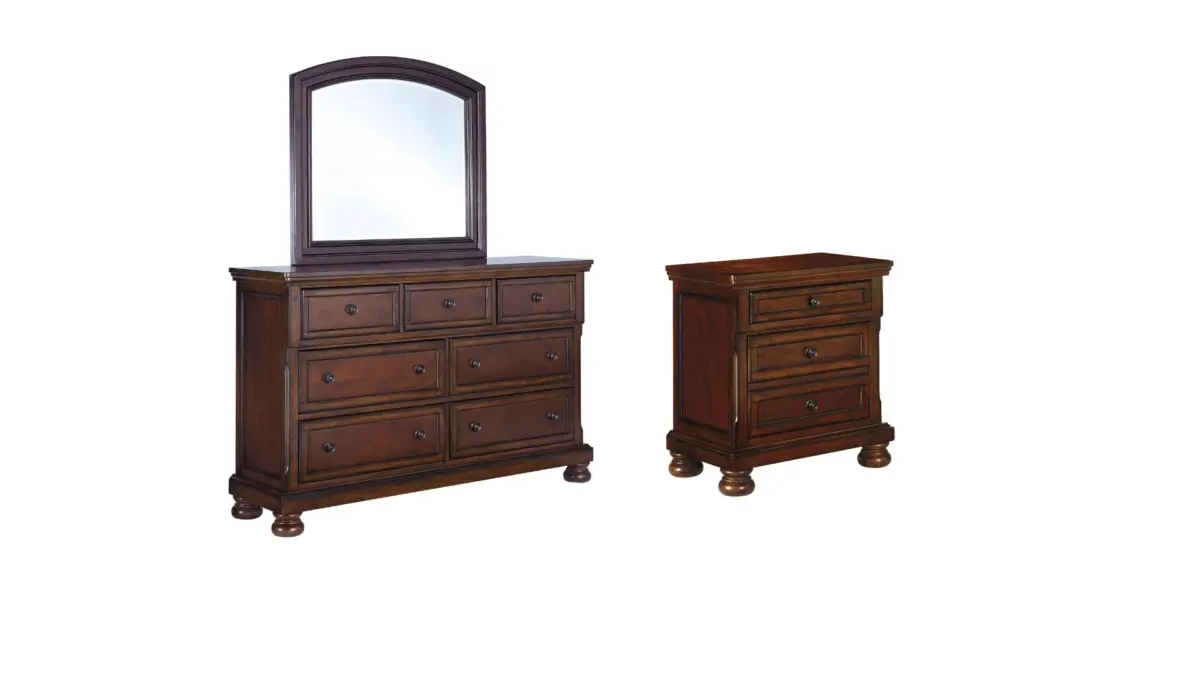 PORTER KING SLEIGH BEDROOM SET (BED +  2 NIGHTSTANDS + MIRRORED DRESSER) - Image 3
