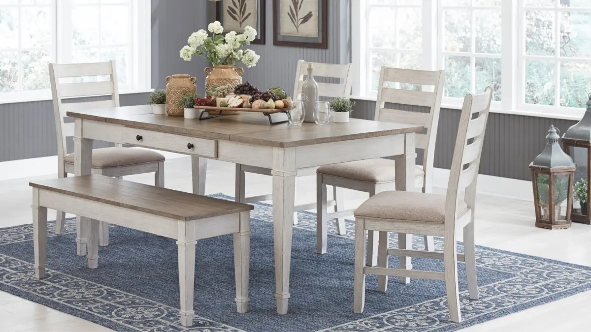SKEMPTON DINING SET WITH  4 CHAIRS  AND A BENCH - Image 4