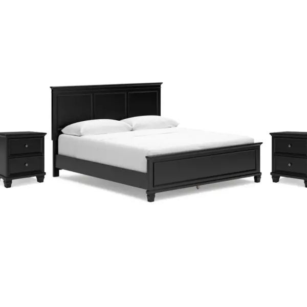 LANOLEE KING PANEL BEDROOM SUITE (BED + 2 NIGHTSTANDS + MIRRORED DRESSER + CHEST OF DRAWERS)