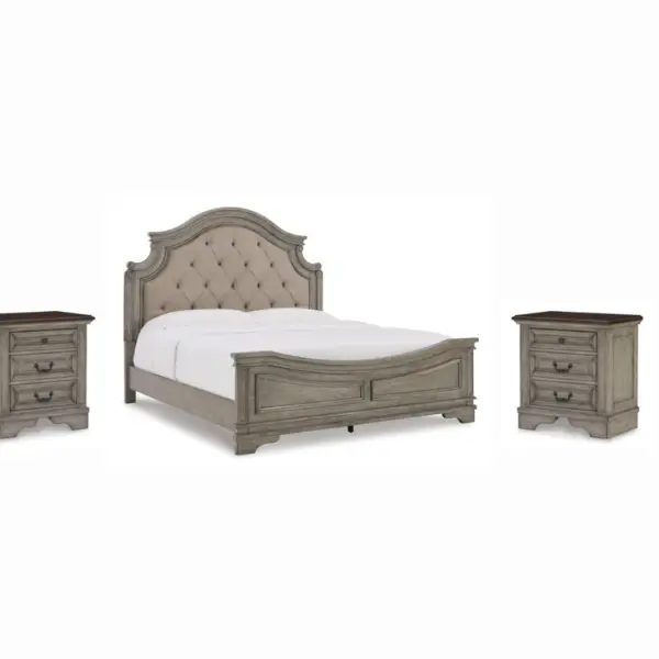 LODENBAY BEDROOM SUITE (BED + 2 NIGHTSTANDS + MIRRORED DRESSER + CHEST OF DRAWERS)