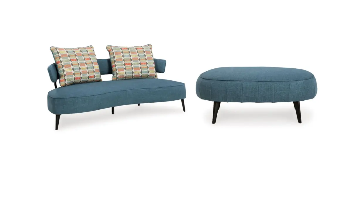 Hollyann 3-Seater Sofa with Ottoman (Blue)