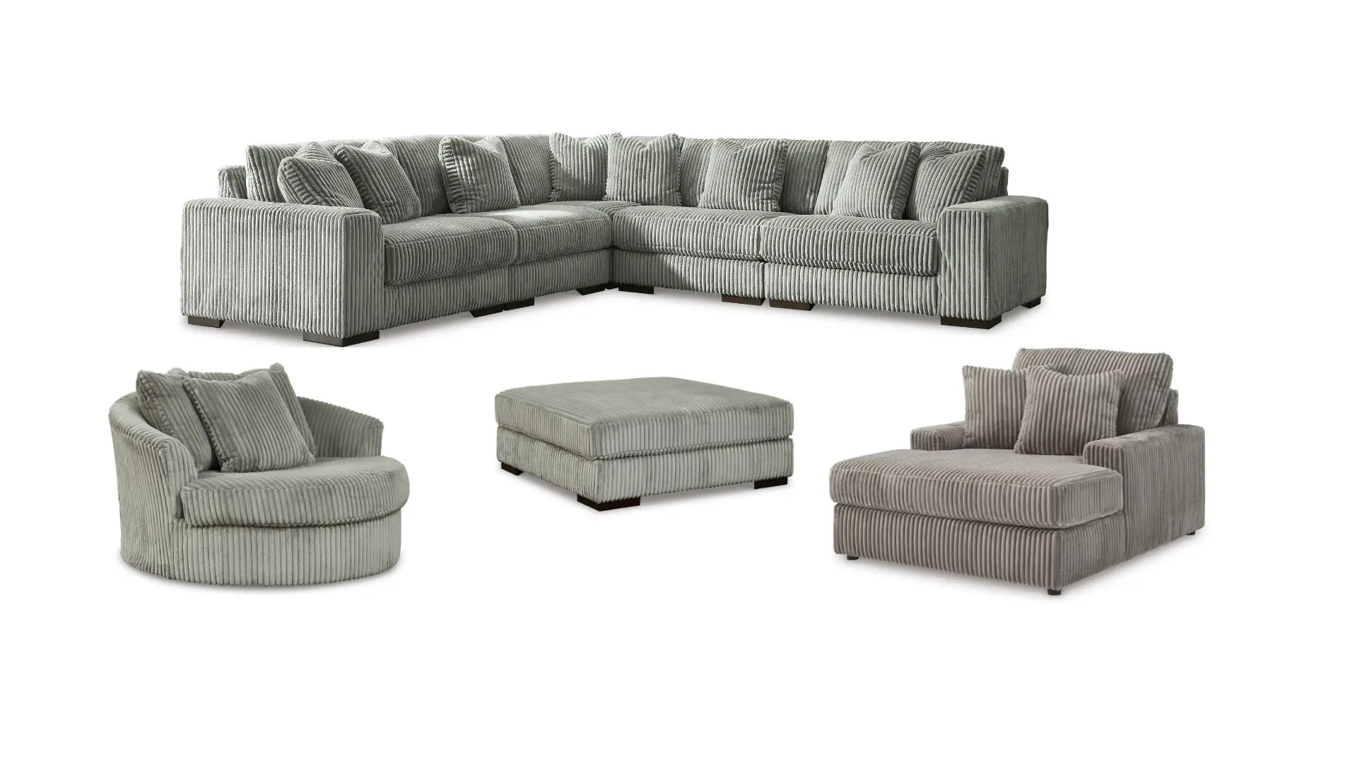 Sectional with ottoman Lindyn Sectional Sofa Set with Ottoman & Swivel Chair