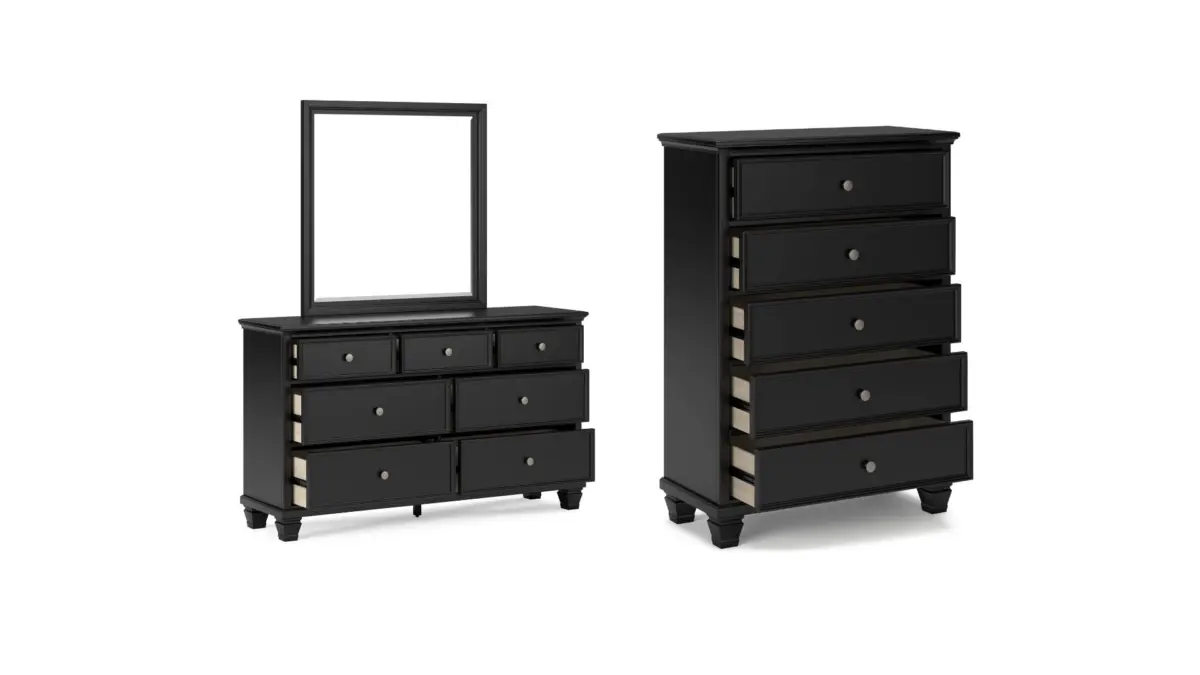 LANOLEE KING PANEL BEDROOM SUITE (BED + 2 NIGHTSTANDS + MIRRORED DRESSER + CHEST OF DRAWERS) - Image 2