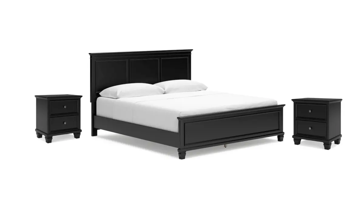 LANOLEE KING PANEL BEDROOM SUITE (BED + 2 NIGHTSTANDS + MIRRORED DRESSER + CHEST OF DRAWERS) - Image 3