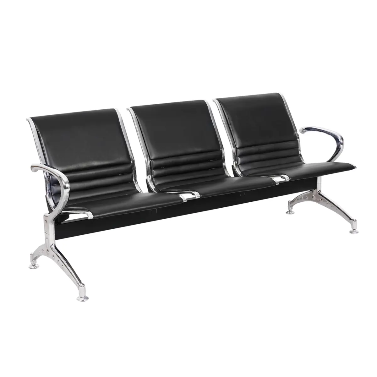 THREE SEATER STAINLESS STEEL BLACK PU FULLY PADDED CHAIR YD-B103U - Image 1