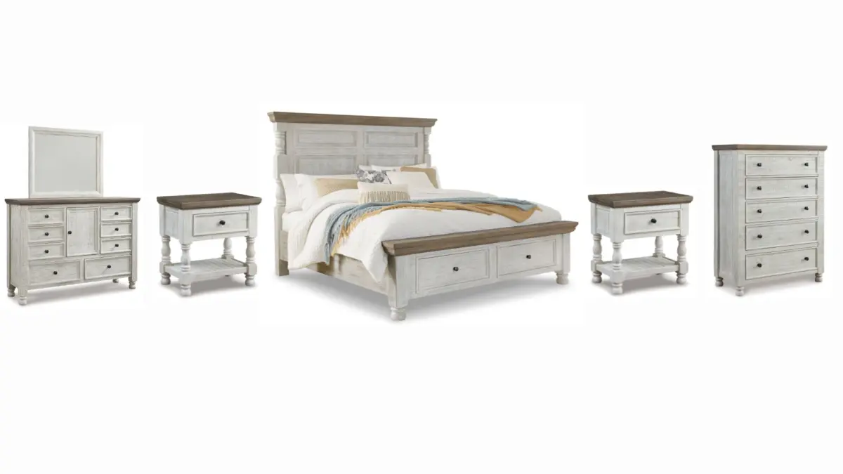 HAVALANCE QUEEN BEDROOM SUITE (BED + 2 NIGHTSTANDS + MIRRORED DRESSER + CHEST OF DRAWERS) - Image 1