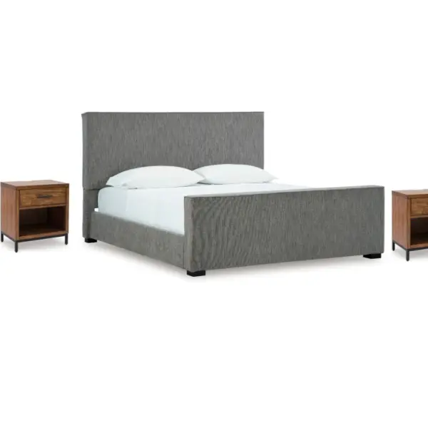 STEENLAGE BEDROOM SET (BED + 2 NIGHTSTANDS + CHEST OF DRAWERS + MIRRORED DRESSER)