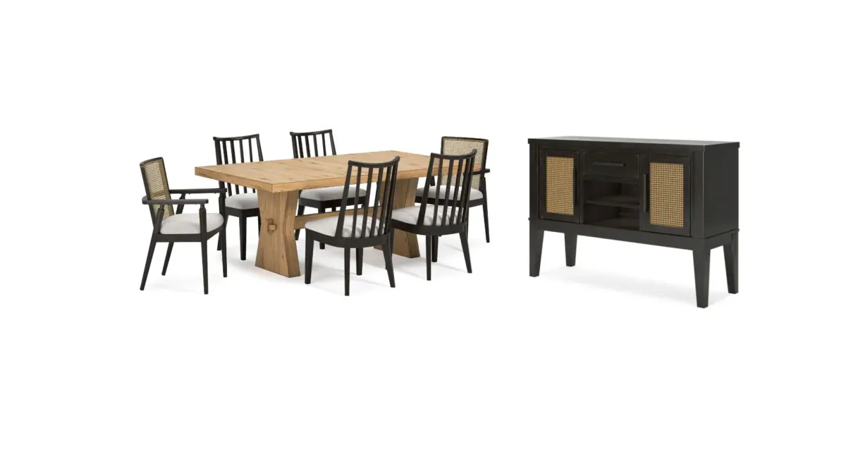 GALLIDEN DINING SET WITH 6 CHAIRS AND A SERVER - Image 1
