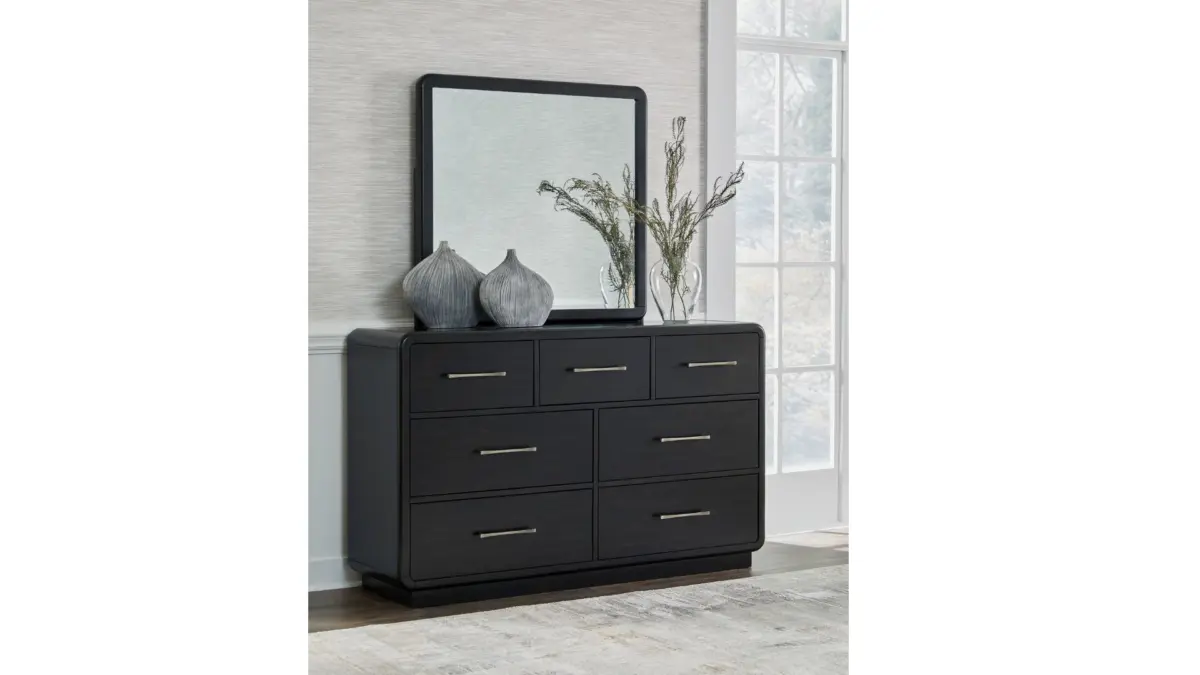 ROWANBECK BEDROOM SET (BED + 2 NIGHTSTANDS + CHEST OF DRAWERS + MIRRORED DRESSER) - Image 3