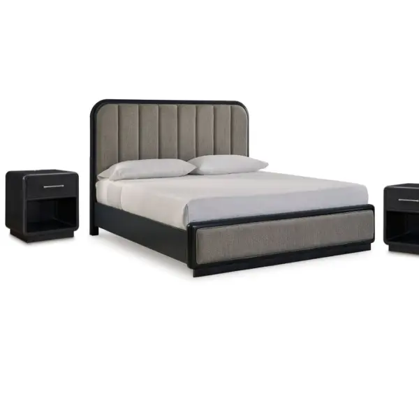 ROWANBECK BEDROOM SET (BED + 2 NIGHTSTANDS + CHEST OF DRAWERS + MIRRORED DRESSER)