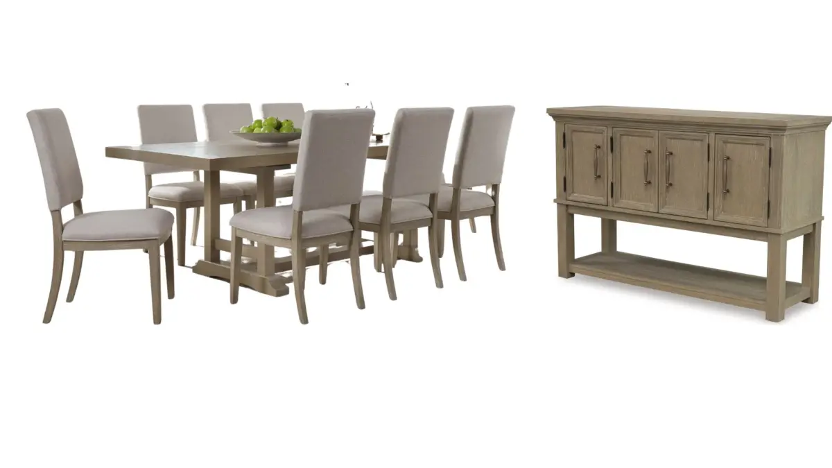 VALLARDIA EXTENDABLE DINING SET WITH 8 CHAIRS AND A SERVER - Image 1