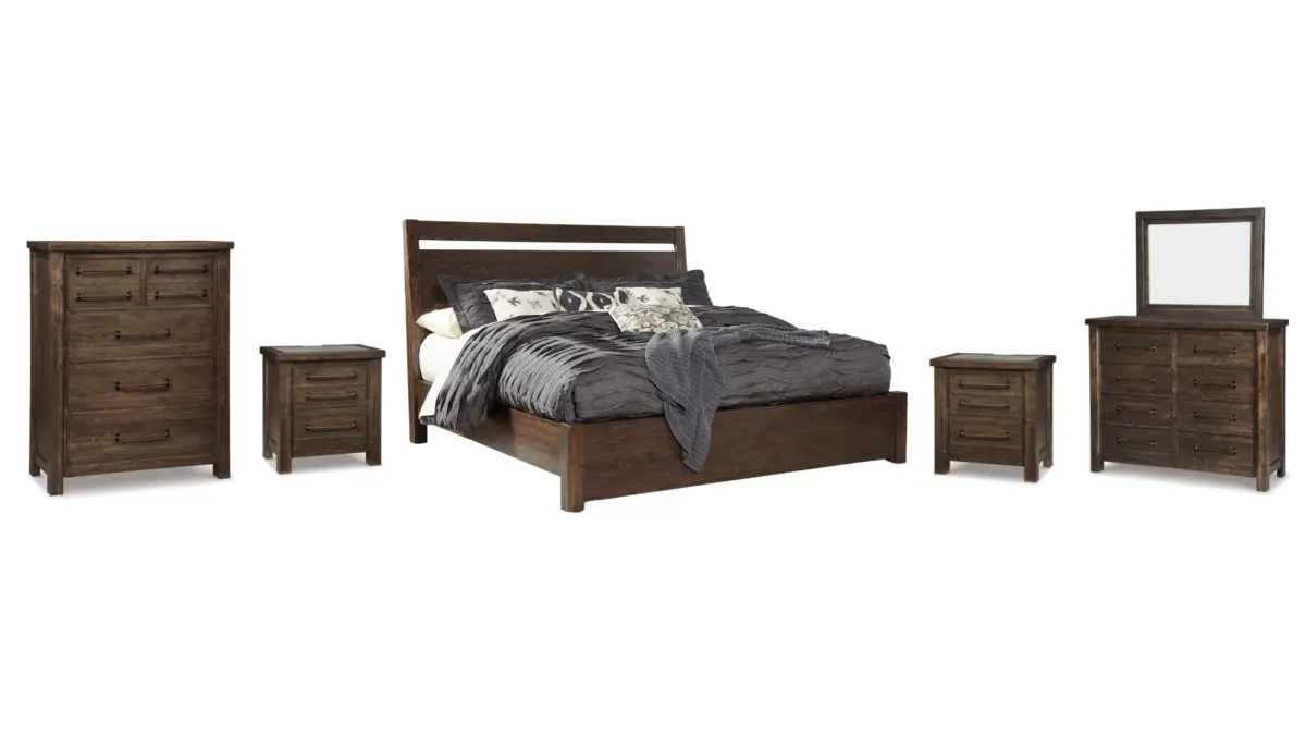 STAMORE  BEDROOM SUITE (BED + 2 NIGHTSTANDS + MIRRORED DRESSER + CHEST OF DRAWERS) - Image 1