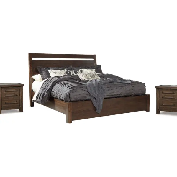 STAMORE  BEDROOM SUITE (BED + 2 NIGHTSTANDS + MIRRORED DRESSER + CHEST OF DRAWERS)