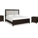 NEYMORTON BEDROOM SET (BED + 2 NIGHTSTANDS + CHEST OF DRAWERS + MIRRORED DRESSER)