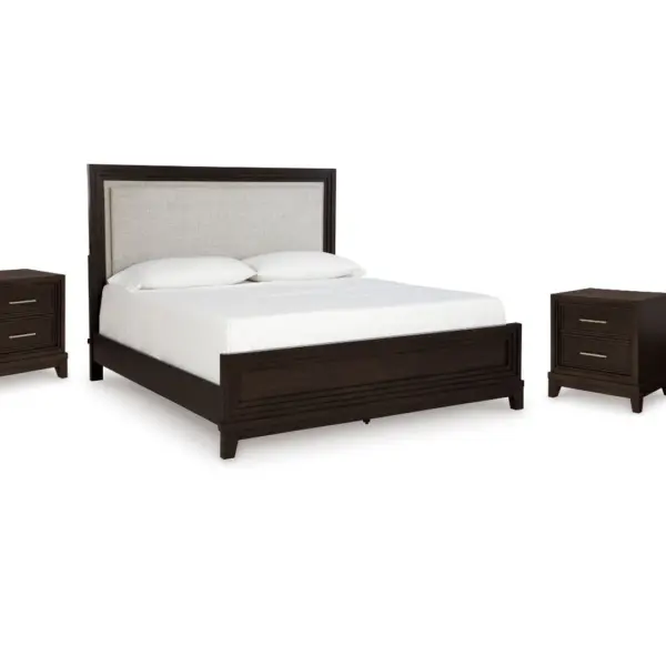 NEYMORTON BEDROOM SET (BED + 2 NIGHTSTANDS + CHEST OF DRAWERS + MIRRORED DRESSER)