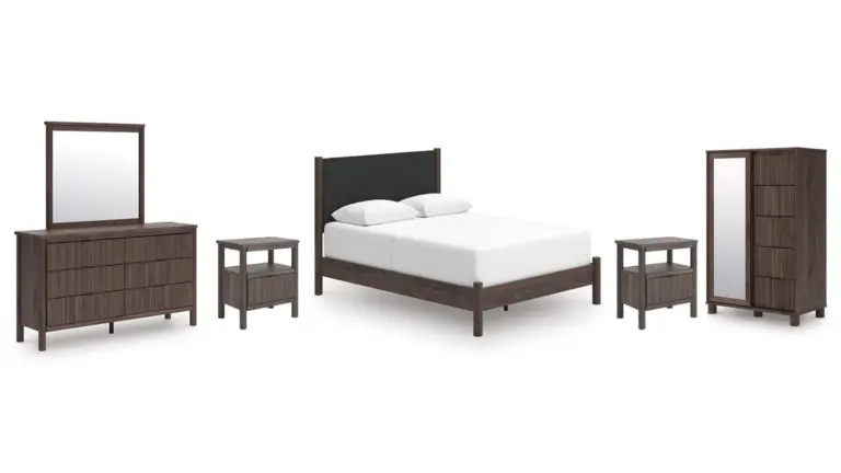 CADMORI BEDROOM SET (BED + 2 NIGHTSTANDS + MIRRORED DRESSER + CHEST OF DRAWERS)