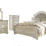 REALYN BEDROOM SET (BED + 2 NIGHTSTANDS + CHEST OF DRAWERS + MIRRORED DRESSER)