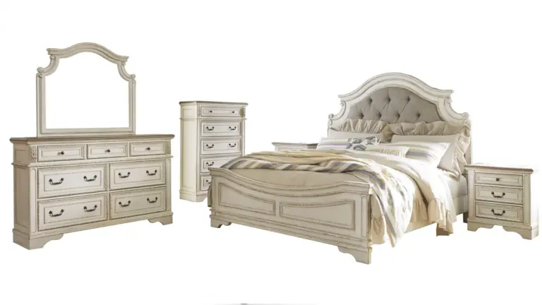 REALYN BEDROOM SET (BED + 2 NIGHTSTANDS + CHEST OF DRAWERS + MIRRORED DRESSER)