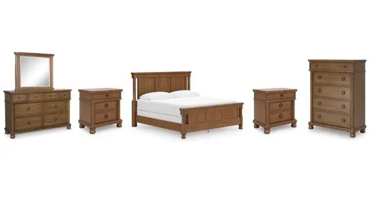 CHADWORTH BEDROOM SET (BED + 2 NIGHSTANDS + CHEST OF DRAWERS + MIRRORED DRESSER)