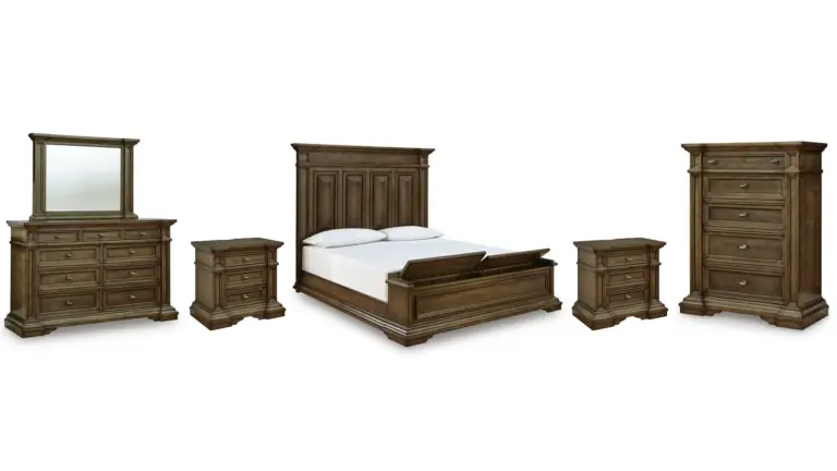 CHANNLEY BEDROOM SET (BED + 2 NIGHSTANDS + CHEST OF DRAWERS + MIRRORED DRESSER)