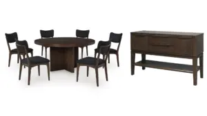KORESTONE ROUND DINING SET WITH 6 CHAIRS AND A SERVER