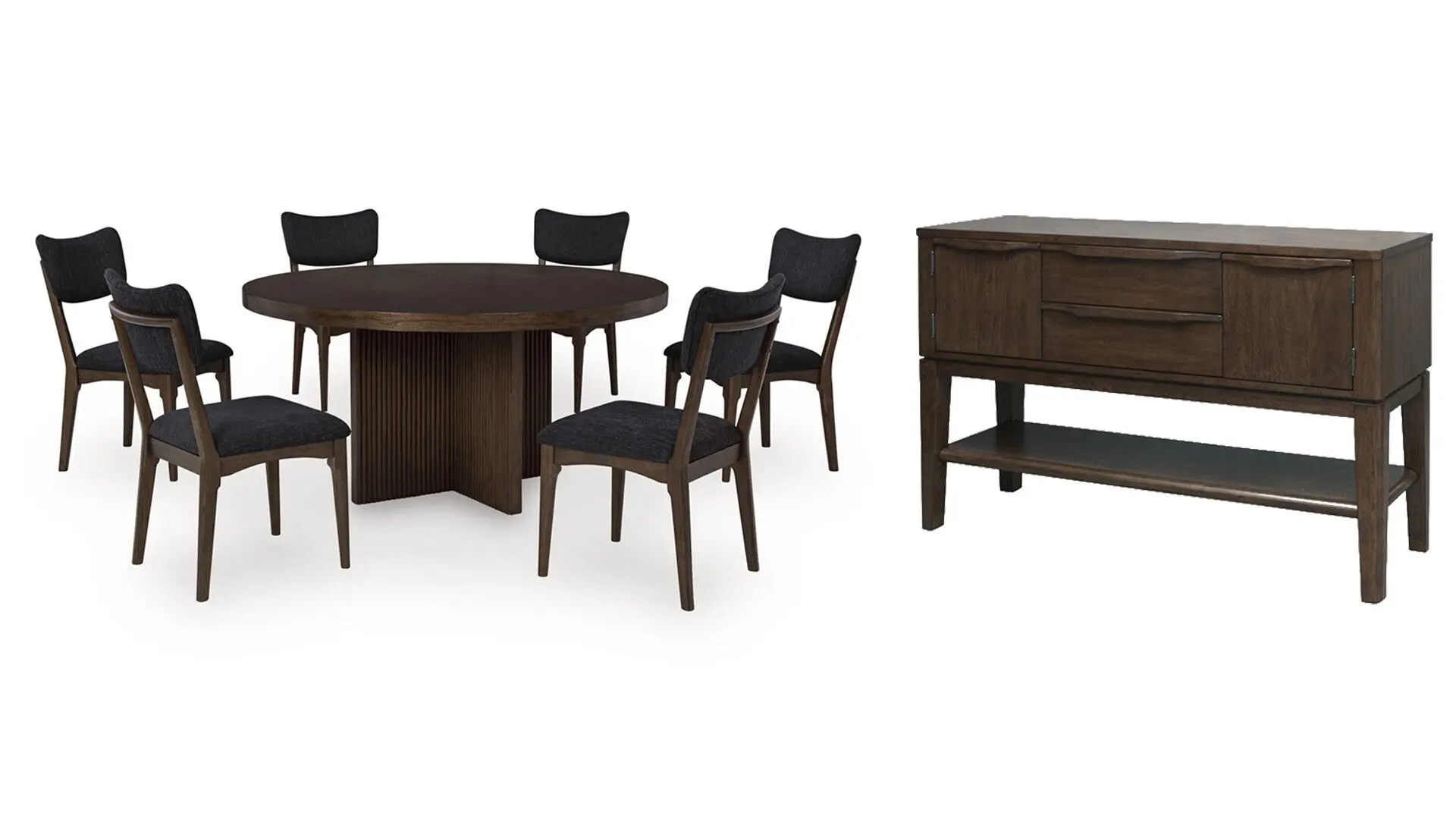 3000577_1BbTDtjJmc3wOLNjF85eN0UVVEEUoNHCcASRcJxJ.jpg KORESTONE ROUND DINING SET WITH 6 CHAIRS AND A SERVER