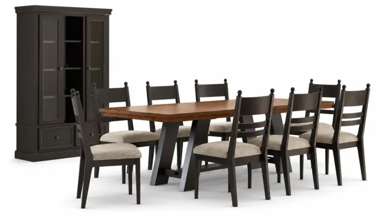 CHADWORTH EXTENDABLE DINING SET WITH 8 CHAIRS, A DISPLAY CABINET AND CURIO