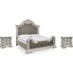 ADONHALL BEDROOM SET (BED + 2 NIGHSTANDS + CHEST OF DRAWERS + MIRRORED DRESSER)