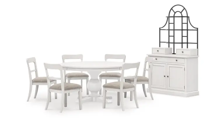 CHADWORTH ROUND DINING SET WITH 6 CHAIRS AND A BAKERS RACK