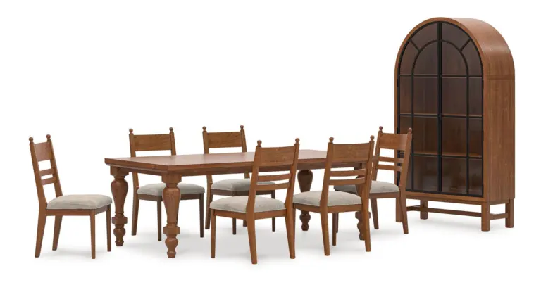 CHADWORTH EXTENDABLE DINING SET WITH 6 CHAIRS AND A DISPLAY CABINET