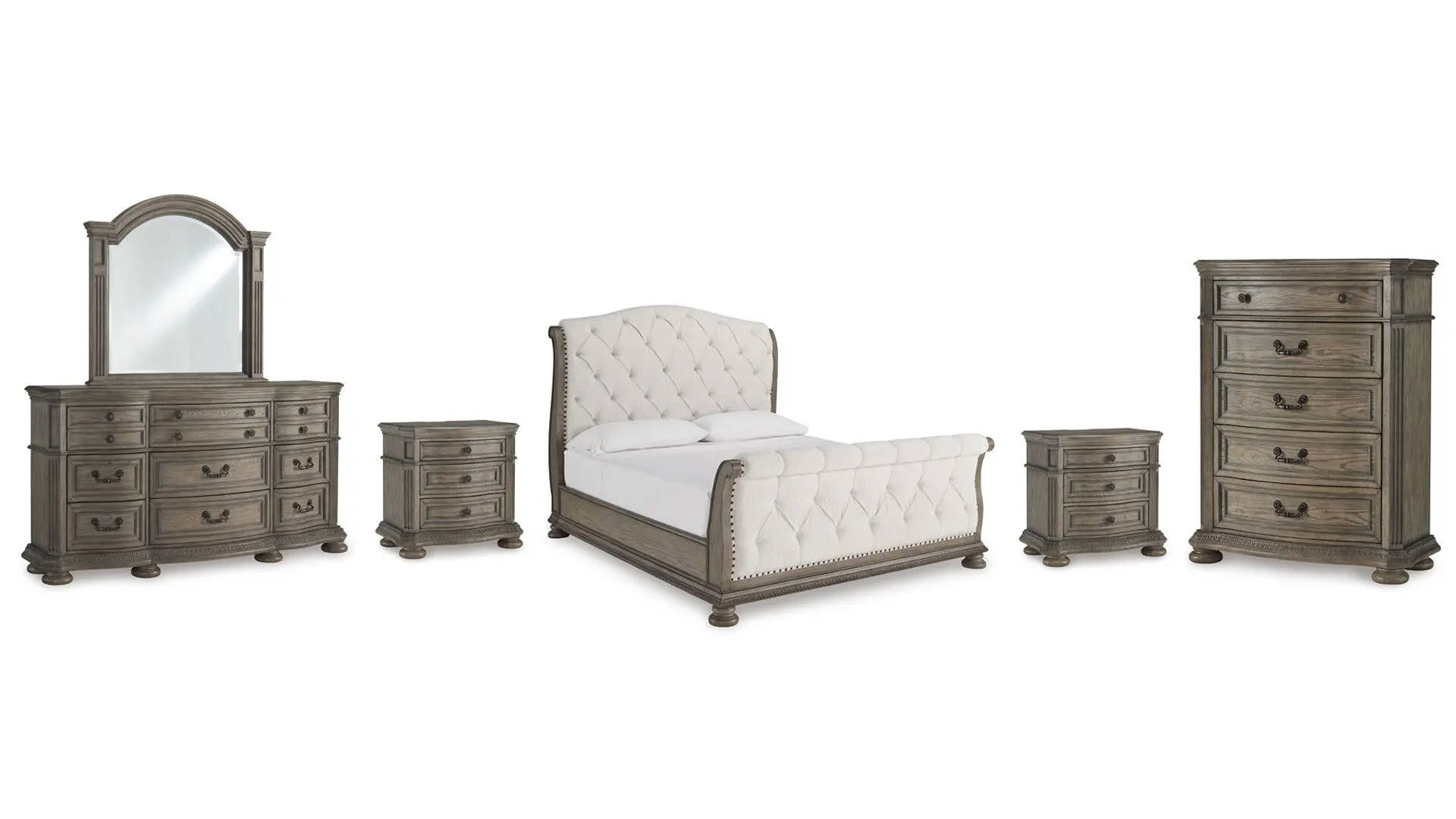3000586_WX1b9AcPlf9qhROXbqzn4ktvBrJqojmIFvus7xwr.jpg ARDENFIELD BEDROOM SET (BED + 2 NIGHTSTANDS + CHEST OF DRAWERS + MIRRORED DRESSER)