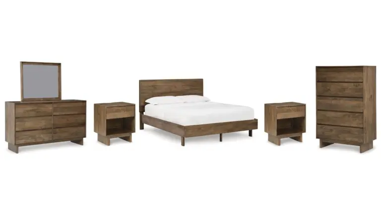 ISANTI BEDROOM SET (BED + 2 NIGHTSTANDS + CHEST OF DRAWERS + MIRRORED DRESSER)