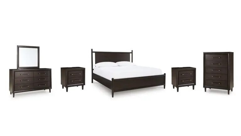 DANTENTON BEDROOM SET (BED + 2 NIGHSTANDS + CHEST OF DRAWERS + MIRRORED DRESSER)