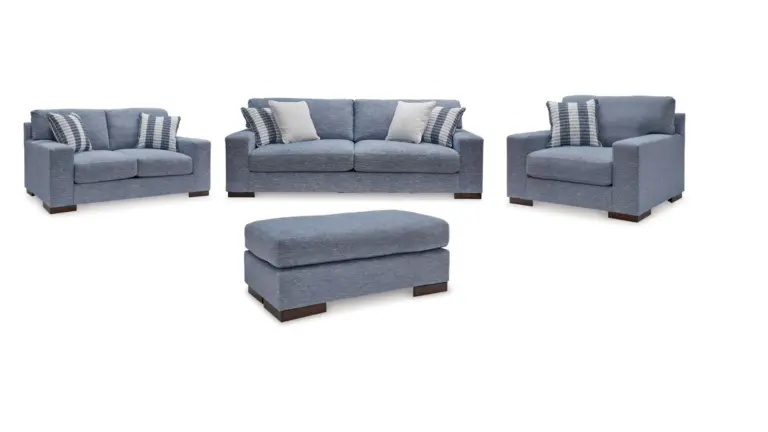 BELVOIR 6 SEATER SOFA SET & OTTOMAN - BLUE